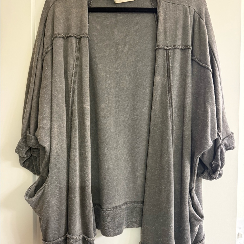 Gray Open Front Cardigan